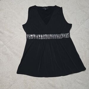 Black v neck sleeveless top w rhinestone band, S